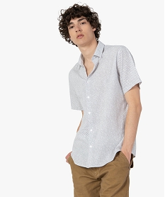 chemise homme a manches courtes a micro motifs blanc chemise manches courtesG280001_2