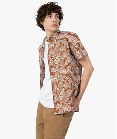 GEMO Chemise homme à manches courtes à motif feuillage Brun