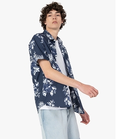 GEMO Chemise homme à manches courtes à motifs fleuris Bleu