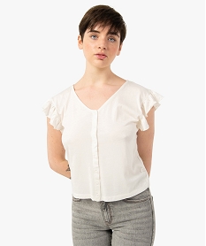 tee-shirt femme avec manches volantees et boutons sur lavant beigeG281901_1