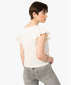 tee-shirt femme avec manches volantees et boutons sur lavant beigeG281901_3