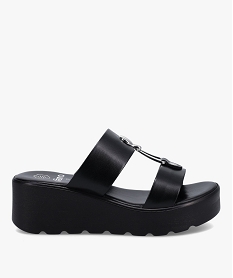 GEMO Mules femme à semelle plateforme unies détails métal noir standard
