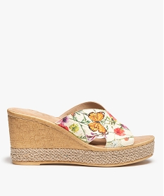 GEMO Mules femme à talon compensé dessus cuir imprimé - Tanéo Multicolore