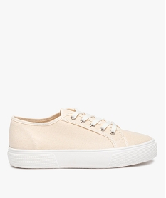 GEMO Baskets femme en toile unie à lacets beige standard