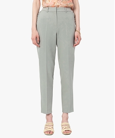 GEMO Pantalon femme en toile avec fausses poches à volant Vert