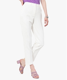 GEMO Pantalon femme en toile avec fausses poches à volant Beige