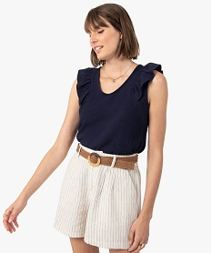 GEMO Blouse femme sans manches avec volants sur les épaules Bleu