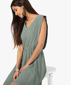GEMO Robe femme en maille texturée avec col V scintillant Vert