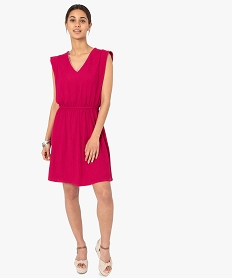 GEMO Robe femme en maille texturée avec col V scintillant Rose