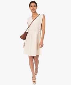 GEMO Robe femme en maille texturée avec col V scintillant Beige