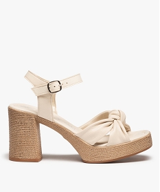 GEMO Sandales femme unies à talon et dessus cuir drapé – Tanéo blanc standard