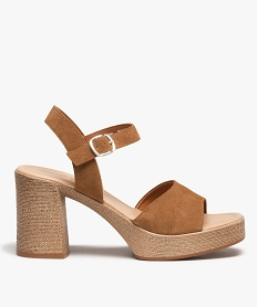 GEMO Sandales femme à talon dessus cuir retourné – Tanéo marron standard