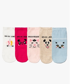GEMO Chaussettes fille ultra courtes avec jours de la semaine (lot de 5) rose vif