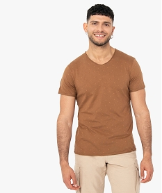 GEMO Tee-shirt homme à manches courtes finitions bord-franc Brun