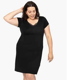 GEMO Nuisette femme femme grande taille à manches courtes et col V en dentelle noir standard