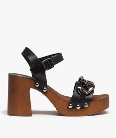 GEMO Sandales femme style sabots à talon dessus cuir noir standard