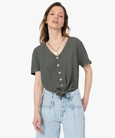 GEMO Blouse femme à manches courtes et bas noué Vert