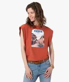 tee-shirt femme sans manches avec motif sur le buste orangeG292001_1