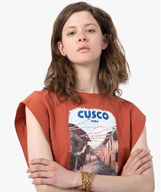 tee-shirt femme sans manches avec motif sur le buste orangeG292001_2