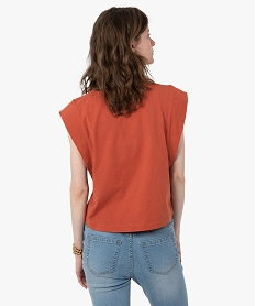 tee-shirt femme sans manches avec motif sur le buste orangeG292001_3