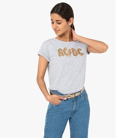 tee-shirt femme avec broderie en sequins - acdc grisG292401_1