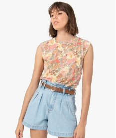 GEMO Tee-shirt femme à manches courtes à motifs fleuris Imprimé