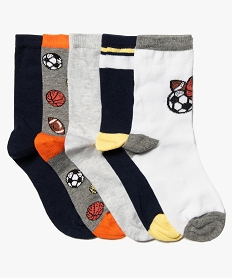 GEMO Chaussettes garçon  hautes à motifs sportifs (lot de 5) Bleu