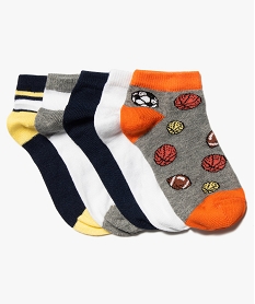 GEMO Chaussettes garçon  ultra courtes à motifs sportifs (lot de 5) Bleu