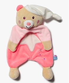 GEMO Doudou plat bébé phosphorescent avec tête d’ours– Sucre d’Orge Rose