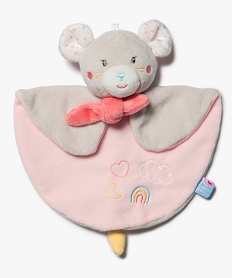 GEMO Doudou plat bébé avec tête de souris avec accroche tétine – Sucre d’Orge Rose