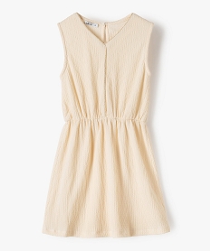 GEMO Robe fille en maille gaufrée avec col V doré Beige
