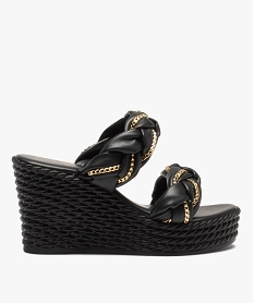 GEMO Mules femme compensées à brides tressées noir standard