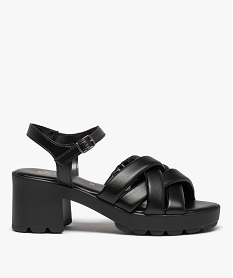 GEMO Sandales femme à talon unies à brides matelassées noir standard