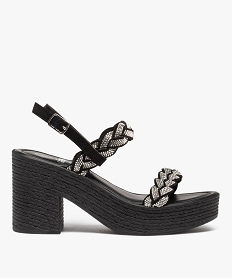 GEMO Sandales femme plateforme à talon et brides strass tressées noir standard
