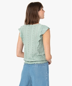 tee-shirt femme a manches courtes en maille ajouree vertG297901_2