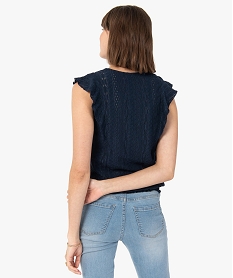 tee-shirt femme a manches courtes en maille ajouree bleuG298001_3