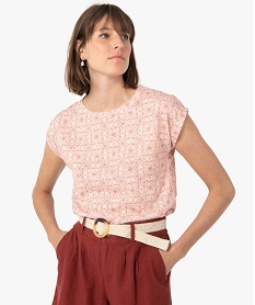 GEMO Tee-shirt femme à manches courtes imprimé en maille fine Imprimé
