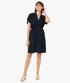 GEMO Robe femme à manches courtes avec double décolleté en V Bleu