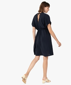 robe femme a manches courtes avec double decollete en v bleuG300201_3