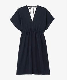 robe femme a manches courtes avec double decollete en v bleuG300201_4