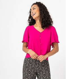 GEMO Blouse femme à manches courtes coupe à volants Rose