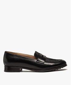 GEMO Mocassins femme à talon plat en cuir – Pierre Cardin noir vif