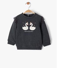 GEMO Sweat bébé fille avec motif pailleté et volants en tulle Gris