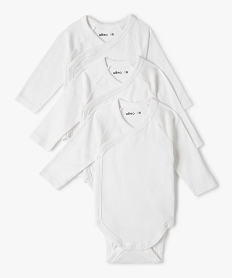 GEMO Body bébé à manches longues ouverture croisée uni (lot de 3) Blanc