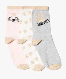 GEMO Chaussettes fille motif chat avec détails pailletés (lot de 3) blanc chine