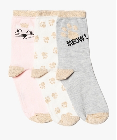 chaussettes fille motif chat avec details pailletes (lot de 3) beigeG308201_1