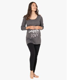 GEMO Pyjama de grossesse taille haute et manches longues Gris