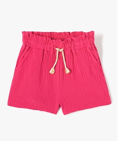 short fille en double gaze de coton a taille haute elastiquee rose shortsG312401_1