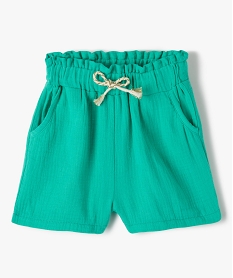 short fille en double gaze de coton a taille haute elastiquee vert shortsG312501_1