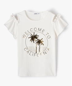 GEMO Tee-shirt fille à épaules dénudées et imprimé doré Beige